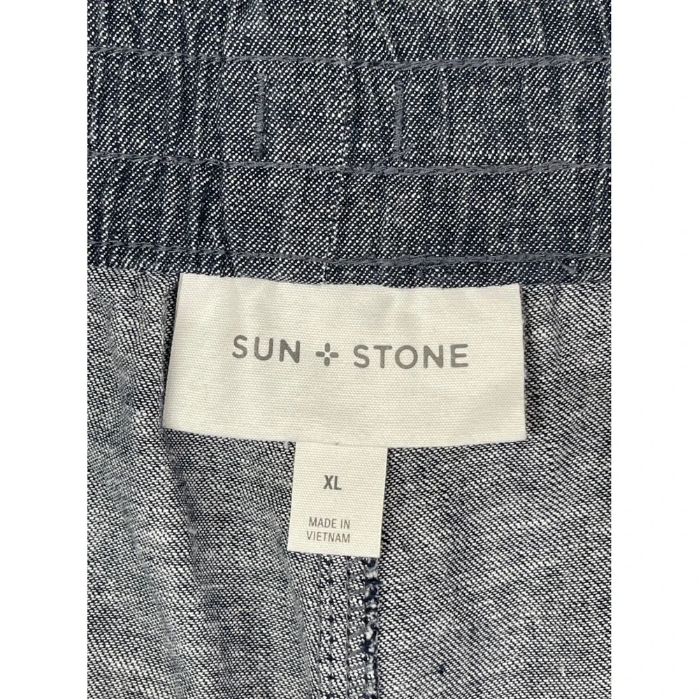 Sun Stone Shorts Mens XL Blue Linen Cotton Elastic Waist Drawstring